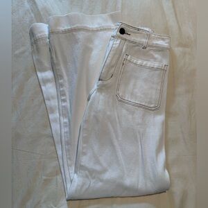 DISSH White Straight Leg Jeans with Contrast Stitching